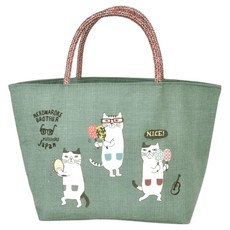 kUSUgURU JAPAN 日本眼鏡貓 船形午餐袋/拉鍊式保冷保溫袋 鋁箔材質 內有隔袋, 綠色, 1個