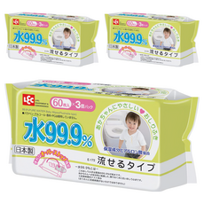 LEC I-PLUS 99.9%水份如廁用嬰兒濕紙巾, 60張, 3包