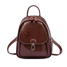 女款真皮油蠟牛皮小型雙肩包 手提/肩背/後背, 咖啡色, 27 x 22 x 9.5cm