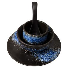 上手家居 復古日式餐具四件組, 藍染, 1組, 陶瓷碗 + 陶瓷盤 + 陶瓷杯 + 陶瓷勺