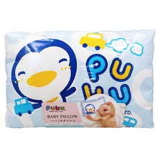 PUKU 藍色企鵝 幼兒枕 彈性支撐頭部 棉感外層 可拆式枕套, 45 x 32cm, 水色