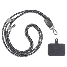 ekax 通用手機掛繩夾片 + 調節扣抽繩背帶, 夾片 logo黑 + 背帶 織紋深黑, 1組