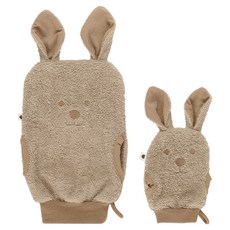 BIBS Bath Mits Kangaroo 袋鼠澡巾組 大 + 小, 香草, 1組