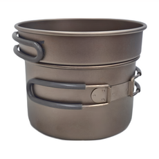 Keith Titanium 鎧斯 Ti6012 純鈦折疊鍋組 附收納袋 直徑12x9 cm 容量400ml+800ml, 鈦色, 1組