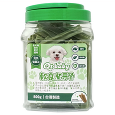 Qt baby 軟Q潔牙骨 全犬種 幼犬 老犬適用 500g 台灣製造, 雞肉+葉綠素, 1桶