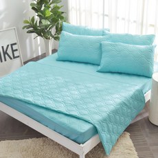 Pure One 日本防蹣抗菌保潔墊,雙人加大,3M防潑水,透氣舒適,床包式保潔墊,翡翠藍