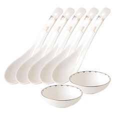 JUST HOME 羽藏骨瓷餐具, 白色 + 金色, 5個如意匙 + 2個調味碟, 1組