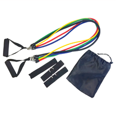 LEADER X 可拆卸高彈力訓練拉力繩 五種不同強度可替換 附收納袋, 總長160cm 繩長118cm 握柄12cm, 1組, Multicolor
