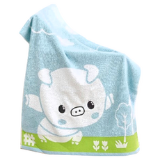 星紅織品 可愛小豬圖案浴巾 100%純棉 70x140 公分 藍色, 1條