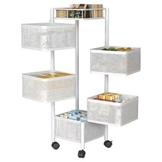 小麥購物 方形可旋轉推車儲物架, 白色, 5層