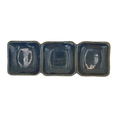 三格長皿 - 日本製, 藍釉, 1個