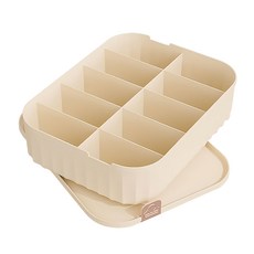 小麥購物 帶蓋內衣褲收納盒 10格 C557 399g, 米白色, 1個