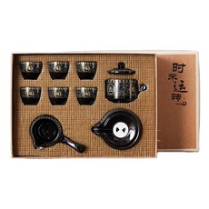 時來運轉 五福臨門 泡茶器 陶瓷茶壺 六小杯 公道杯, 13.5 x 9cm, 1組