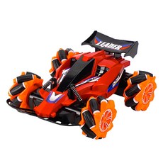 AJ18麥克納姆輪酷炫特技遙控車, 2.4G自動對頻, 配備3.7V充電電池, 全方位特技, 360度自轉, 橫向飄移, 跳舞演示, 多彩燈光音樂, A版紅色11, 1個