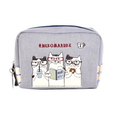 kUSUgURU JAPAN 日本眼鏡貓 NEKOMARUKE貓丸系列 分層雙袋拉鍊化粧包 小物收納包 書香咖啡館