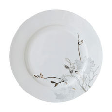 JUST HOME 骨瓷8.75吋平盤 耐溫範圍-5°C~100°C, 平盤4入, 芙蘿菈 白色 + 灰色, 1組