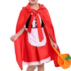 KoriDeer 可莉鹿 小紅帽女童萬聖節洋裝 Set, 附披風髮箍南瓜糖果包, 110, 紅色