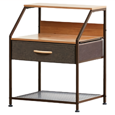 Home&Me Forme's 異材質拼接雙層收納床頭櫃 47.2 x 39 x 60.9cm, 棕色, 1個