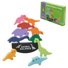 OhBabyLaugh 動物平衡積木玩具套裝 木製玩具 3歲以上兒童玩具, 恐龍世界, 1盒