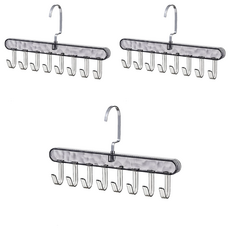 SP SAUCE 省空間8連勾吊帶衣架, PET樹脂+不鏽鋼掛勾, 透明/透明灰色, 3個