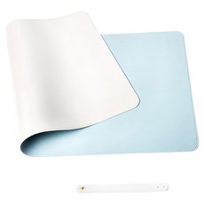 ezlife 雙面拼色防水皮革滑鼠墊餐桌墊 120 x 60cm, 銀色/天藍, 防水耐用, 1條