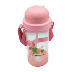 DOOBY 大眼蛙 矽膠軟吸管揹帶式水壺, 2歲以上, 粉色, 500ml, 1個, 粉色, 500ml, 1個