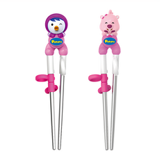 Edison Pororo 學習筷 Set 2件組, 立體不鏽鋼筷子STEP1, 有助於大腦發育, 不會被食物染色, 清洗方便, 長時間使用也不會對手指造成負擔, 貝蒂款+露比款, 1組