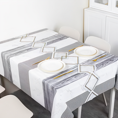 皮革桌巾, 120 x 160cm, 大理石木紋幾何 白色 + 灰色, 1條