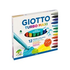 GIOTTO Turbo Maxi 可洗式兒童安全彩色筆 12色 清水肥皂清洗 安全無毒, 1盒
