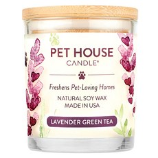 PET HOUSE 室內除臭寵物香氛蠟燭，薰衣草綠茶，100%全天然黃豆蠟，純棉芯，60小時以上, 255g, 1罐