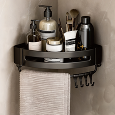 太空鋁三角籃帶桿置物架, 黑色, 1個