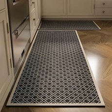 LZQ 矽藻土廚房吸水防油腳踏墊2件組, 黑白淺紋