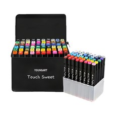 YOUNG ART Touch Sweet 雙頭麥克筆組 黑色筆身款 含30格透明筆筒2入, 60色, 1組