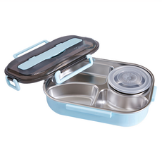 MASIONS 美心 Victoria 維多利亞 頂級304不鏽鋼多功能分隔保溫便當盒 標準款 5格 含湯碗, 藍色, 1個