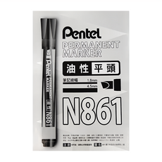 Pentel 飛龍文具 平頭油性筆 N861 1.8mm/4.5mm 12支入, 黑色, 1盒