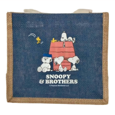 Kiiwi O 棉麻隨行袋 兄弟好朋友 Snoopy 史努比 亞麻布材質, 22 x 10.5 x 19.5cm, 藍色