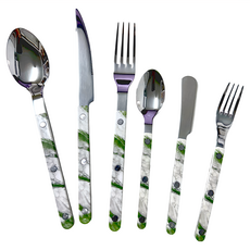 法式復古餐具 西式鏡面餐具 430不銹鋼餐刀 304不銹鋼餐叉, 餐刀 + 餐叉 + 餐勺 + 牛油刀 + 甜品叉 + 茶勺, 大理石綠, 1組