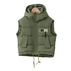 兒童款秋冬羽絨棉背心, 連帽款, 尺碼100-150碼, 110, 軍綠色