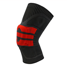 舒適針織彈力支撐護膝 矽膠圈升級保護半月板 健身跑步籃球用 男女款, 黑紅, 1個