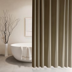 好物良品 仿亞麻莫蘭迪色系防潑水防霉防潮加厚浴簾, 1個, 淺咖色