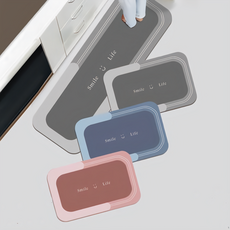 西格傢飾 smilelife 軟式珪藻土地墊 吸水防滑防油, 長版120 x 40cm 短版60 x 40cm, 灰色長版 + 灰色短版 + 粉色短版 + 藍色短版