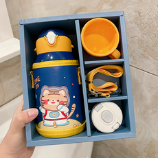 Mass 萌趣卡通兒童保溫杯 B 航空老虎 550ml 兒童保溫瓶 便攜水壺, 1組