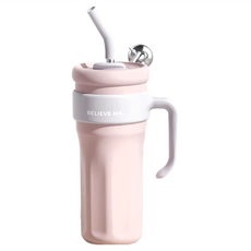 316 不鏽鋼吸管保溫杯 巨無霸手柄保溫瓶 食品級矽膠吸嘴, 粉色, 1.2L, 1個