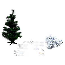 摩達客 耶誕2尺/2呎 幸福型裝飾綠色聖誕樹 銀白冬雪系飾品全套 + 50燈LED燈串, YS HGTL2205004, 60 cm