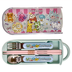 Skater 銀離子兒童餐具三件組, 湯匙 + 叉子 + 筷子 + 收納盒, 寶可夢 Popping Up, 1組