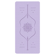 雙色體位線環保TPE瑜珈墊 Set 加厚8mm 無味設計 雙面防滑紋理 柔軟減震 附收納網包 彈性綁帶, 183 x 68cm, 木槿紫, 1組