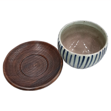 美濃燒 吳須十草 抹茶碗 + 茶托組, 1組