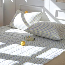 Lucidsleep 夢幻格紋固定綁帶床墊, 藍檸檬