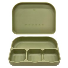 INUIBEBE 寶寶超吸力三格矽膠餐盤, 850ml, 154 x 205 x 47mm, 橄欖綠, 1個
