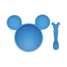 BUMKiNS 寶寶白金矽膠餐碗組, 100%矽膠 耐熱-40°C~+175°C, 碗+湯匙, 藍米奇, 1組